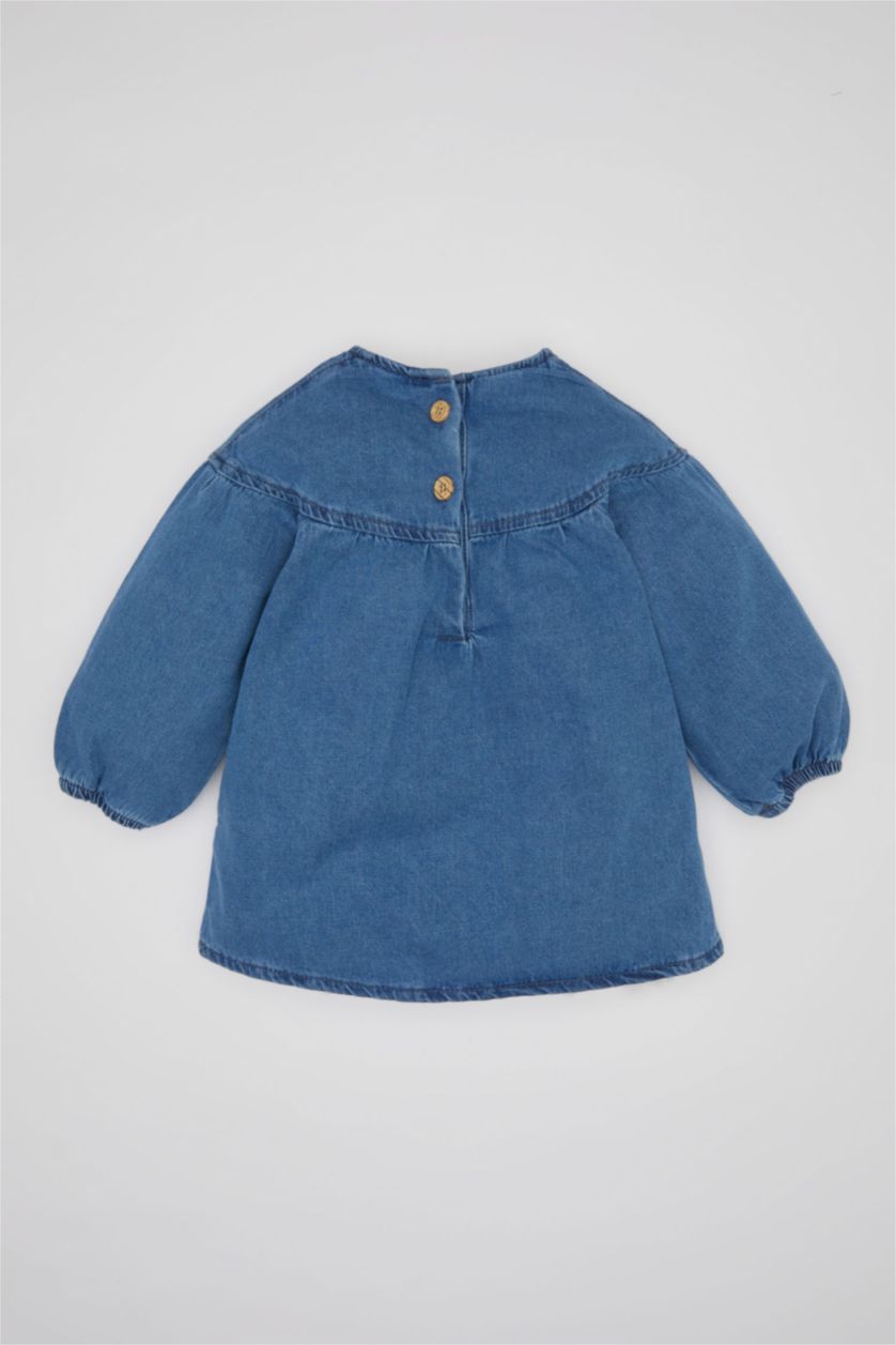 BÉBÉ FILLE Bleu Robe Jean Manches Longues Pour Bébé Fille