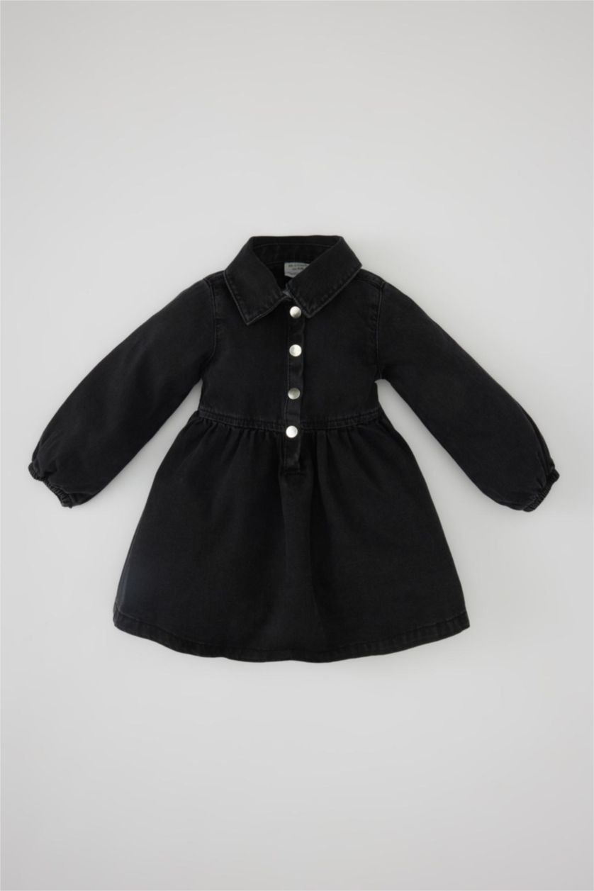 Kız Bebek Antrasit Uzun Kollu Jean Elbise Kız Bebek
