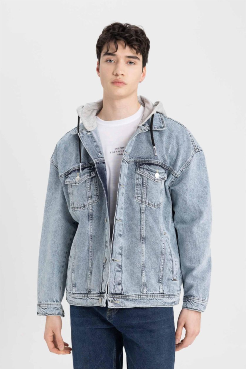 MAN Light Blue Oversize Fit Hooded Denim Jacket