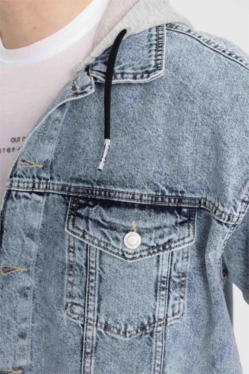MAN Light Blue Oversize Fit Hooded Denim Jacket