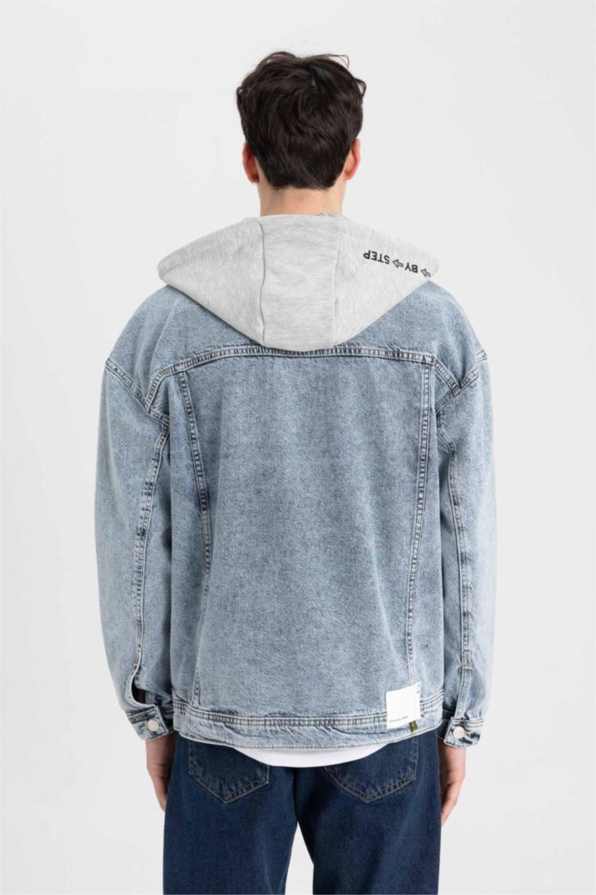 MAN Light Blue Oversize Fit Hooded Denim Jacket