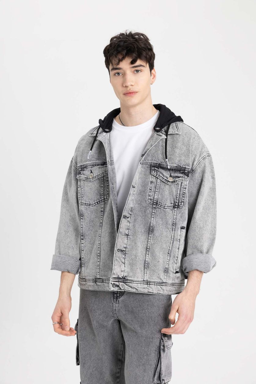 Мужчины Светло-серый Куртка оверсайз из денима для мужчин
