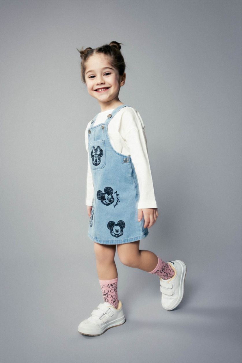 Kız Bebek Açık Mavi Kız Bebek Disney Mickey & Minnie Jean Salopet Elbise