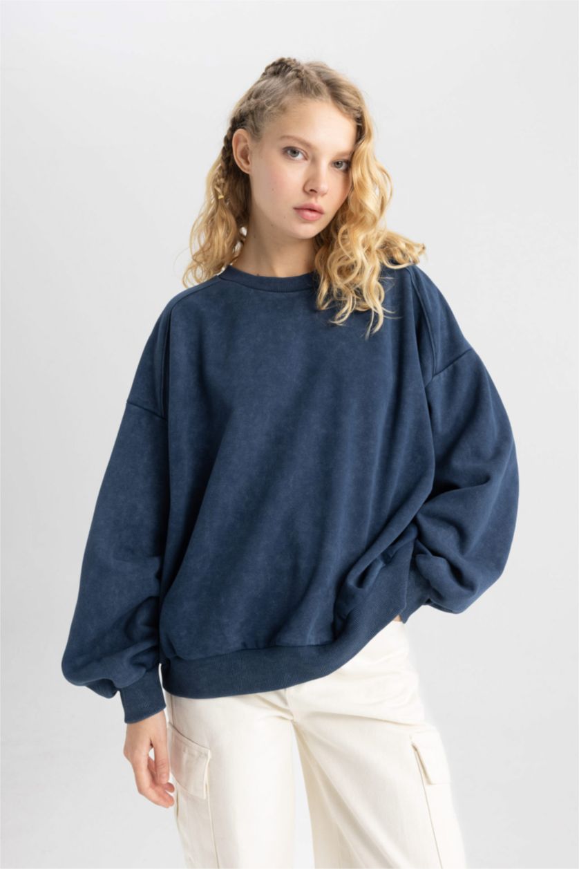 WOMAN NAVY Oversize Fit Thick Sweatshirt Fabric Sweatshirt