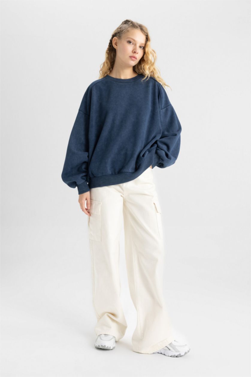 WOMAN NAVY Oversize Fit Thick Sweatshirt Fabric Sweatshirt