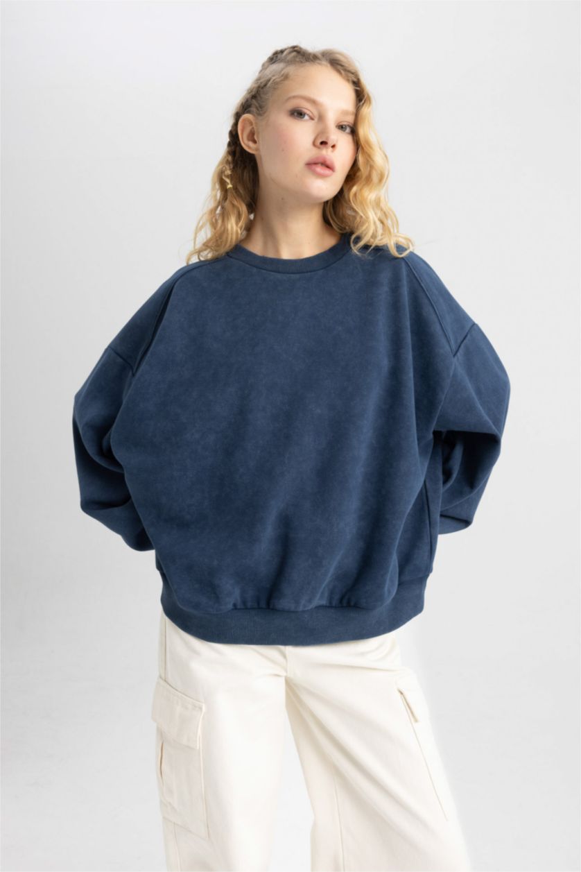 WOMAN NAVY Oversize Fit Thick Sweatshirt Fabric Sweatshirt