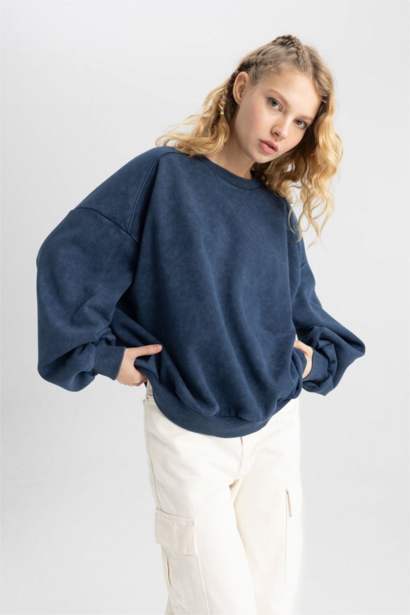 WOMAN NAVY Oversize Fit Thick Sweatshirt Fabric Sweatshirt