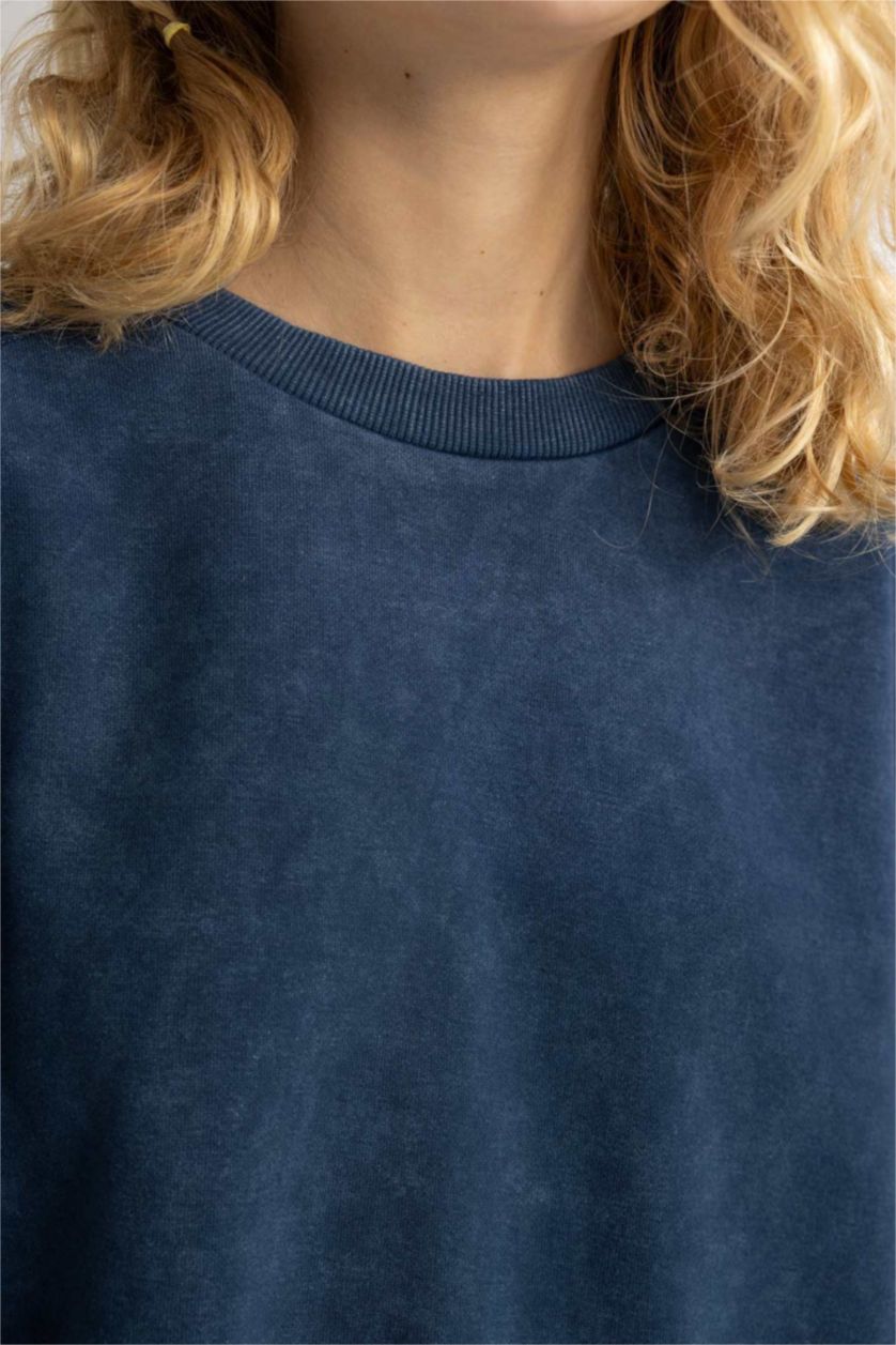 WOMAN NAVY Oversize Fit Thick Sweatshirt Fabric Sweatshirt