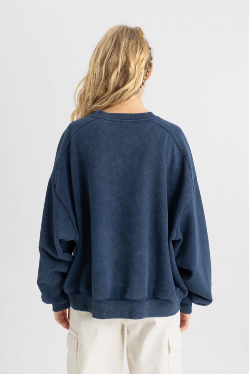 WOMAN NAVY Oversize Fit Thick Sweatshirt Fabric Sweatshirt