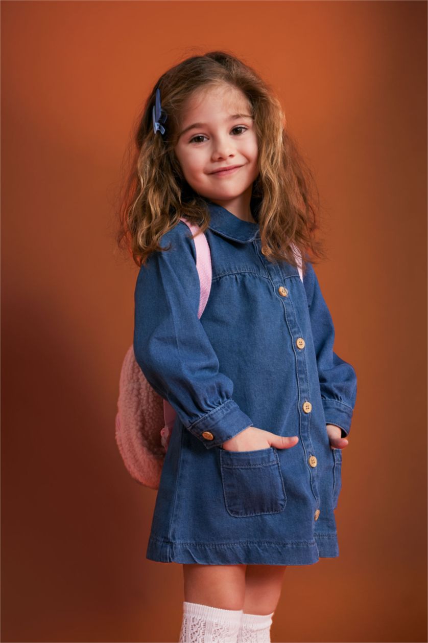 BÉBÉ FILLE Bleu Robe Jean Manches Longues Pour Bébé Fille