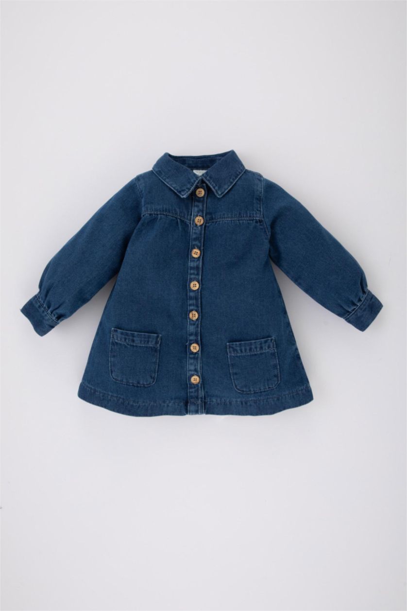 BÉBÉ FILLE Bleu Robe Jean Manches Longues Pour Bébé Fille