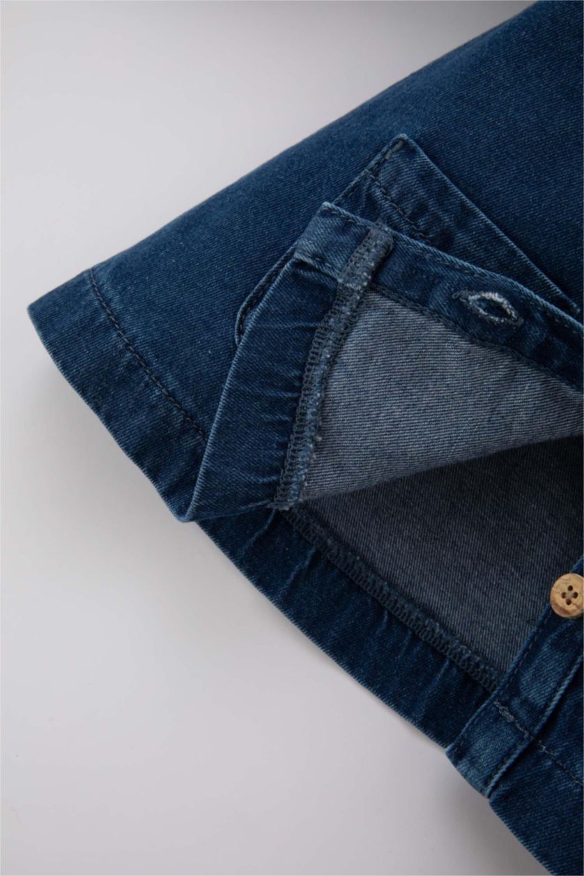 BÉBÉ FILLE Bleu Robe Jean Manches Longues Pour Bébé Fille