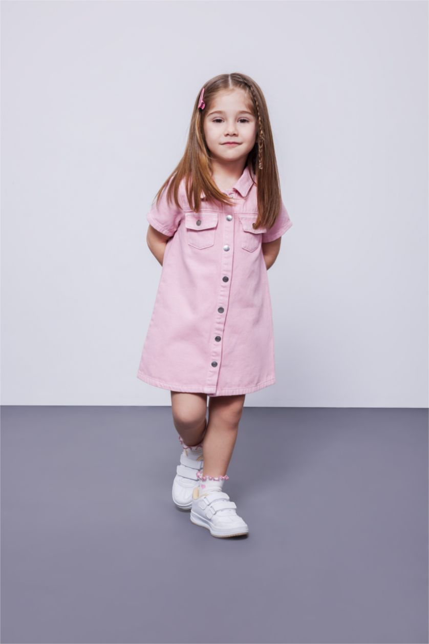 BÉBÉ FILLE Rose Robe Jean à Manches Courtes pour Bébé Fille