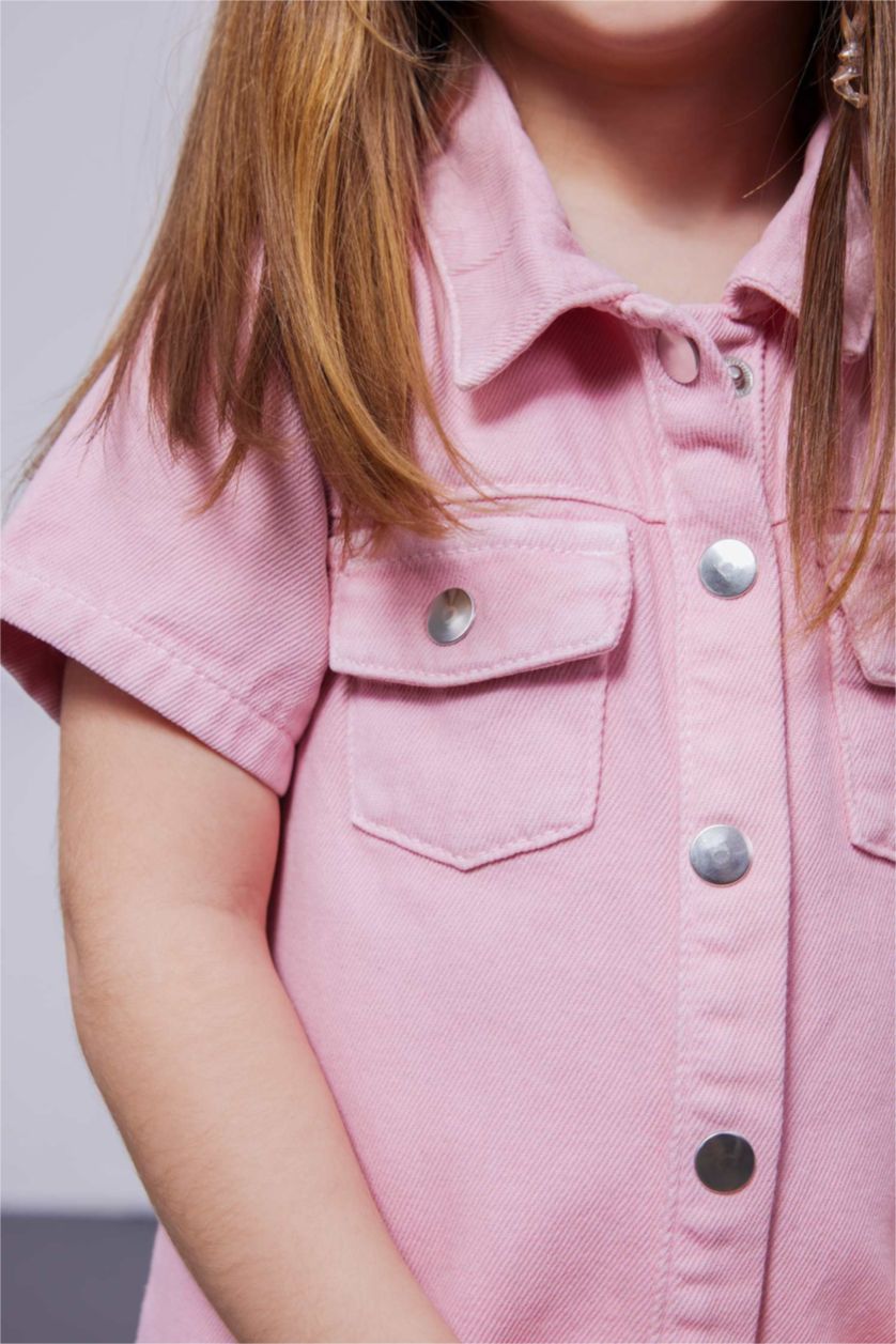 BÉBÉ FILLE Rose Robe Jean à Manches Courtes pour Bébé Fille