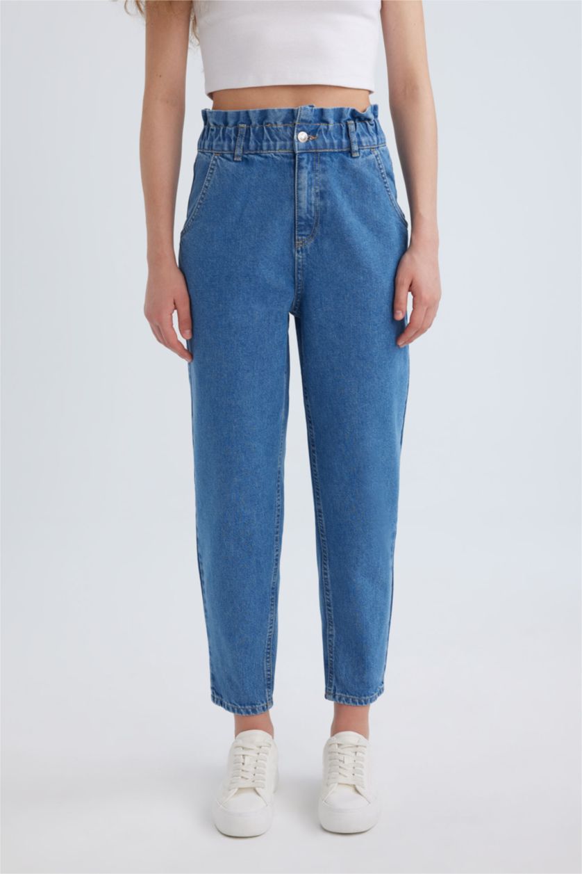 نساء أزرق بنطرون جينز بيبرباج بخصر عالي