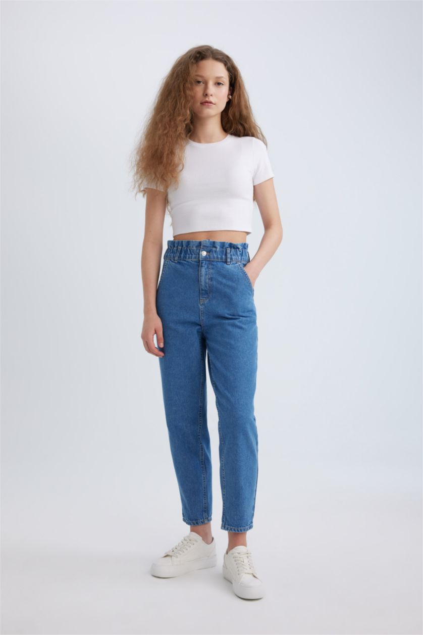 نساء أزرق بنطرون جينز بيبرباج بخصر عالي