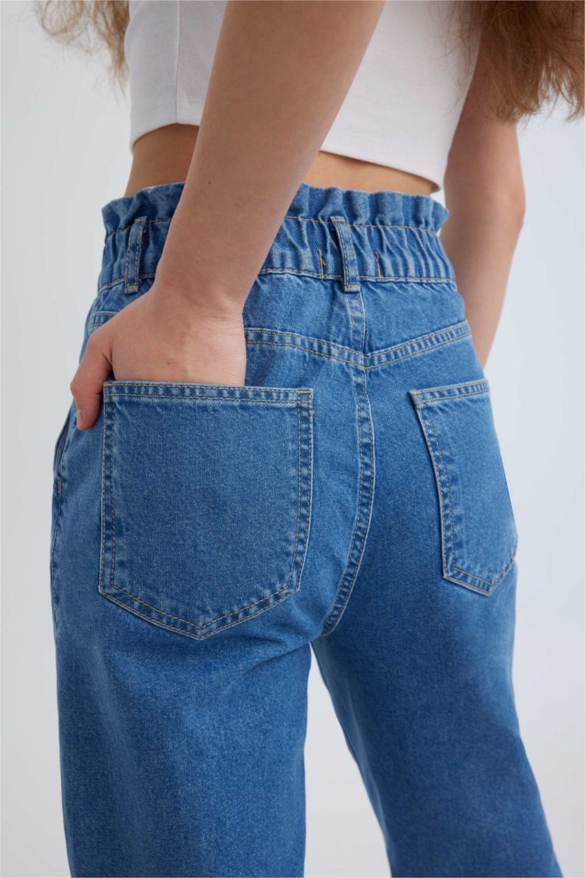 نساء أزرق بنطرون جينز بيبرباج بخصر عالي