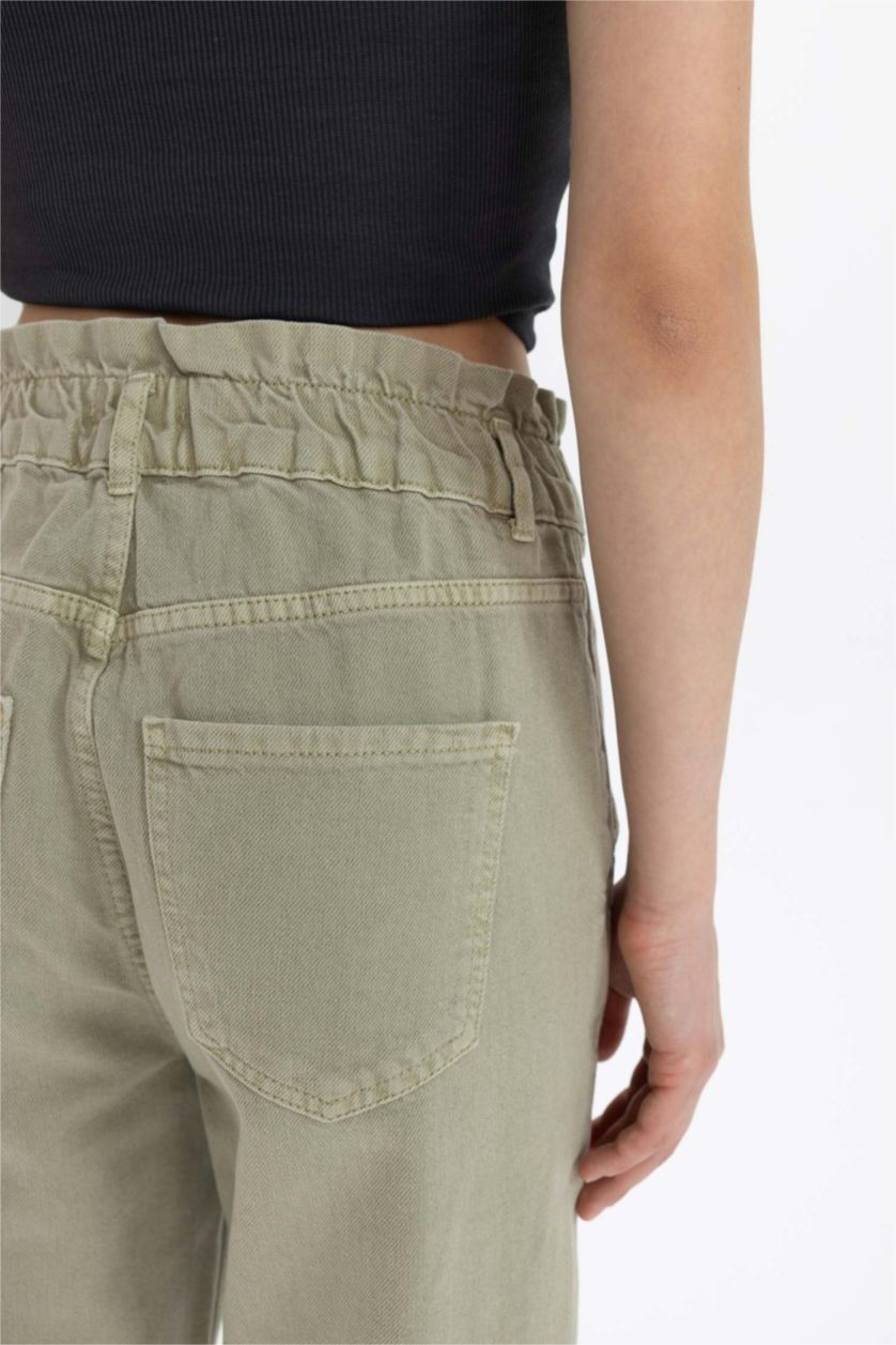 Женщины Светлый хаки Джинсы Paperbag  с высокой талией