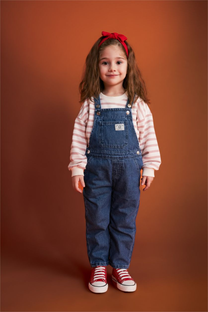 BABY GIRL Blue Baby Girl Label Printed Jean Jumpsuit
