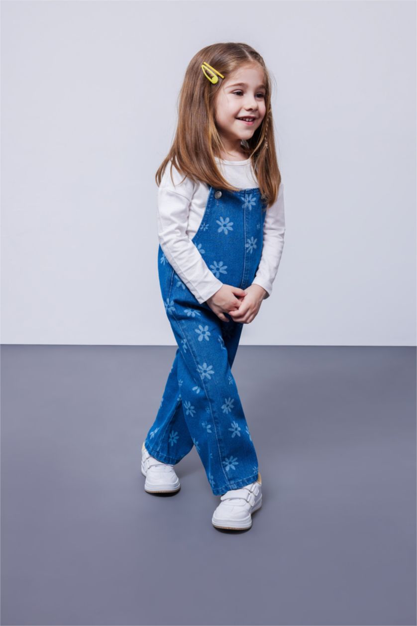 BÉBÉ FILLE Bleu Salopette Jean à Fleurs pour Bébé Fille