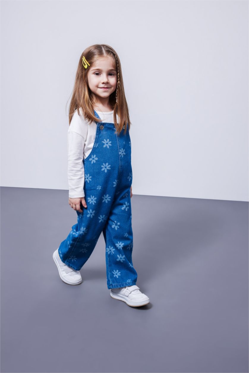 BÉBÉ FILLE Bleu Salopette Jean à Fleurs pour Bébé Fille