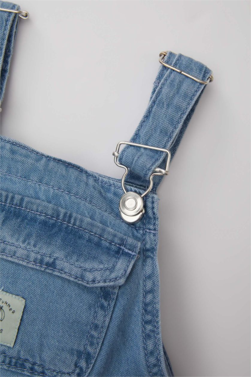 Baby Girl Light Blue Baby Girl Label Printed Denim Jumpsuit