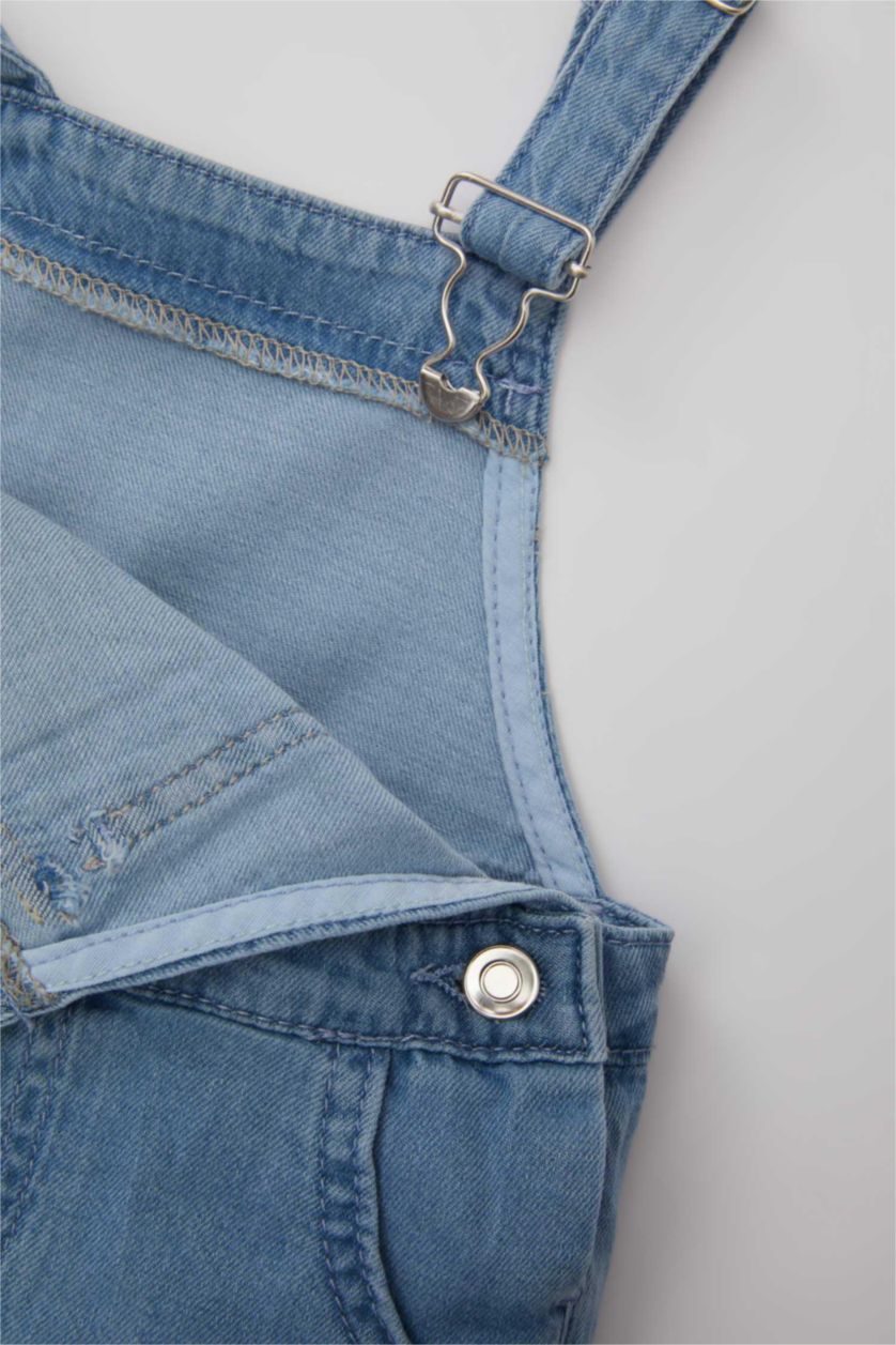 Baby Girl Light Blue Baby Girl Label Printed Denim Jumpsuit