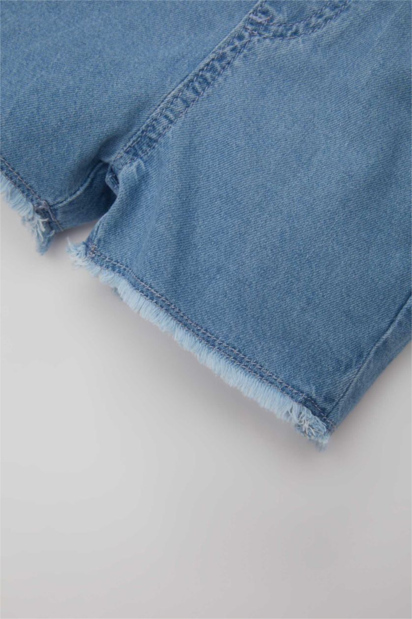 Baby Girl Light Blue Baby Girl Label Printed Denim Jumpsuit