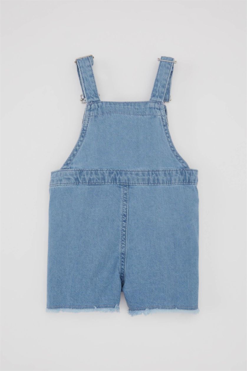 Baby Girl Light Blue Baby Girl Label Printed Denim Jumpsuit