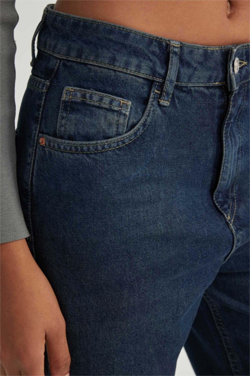 نساء أزرق بنطلون جينز وايد ليج برجل عريض وخصر عالي