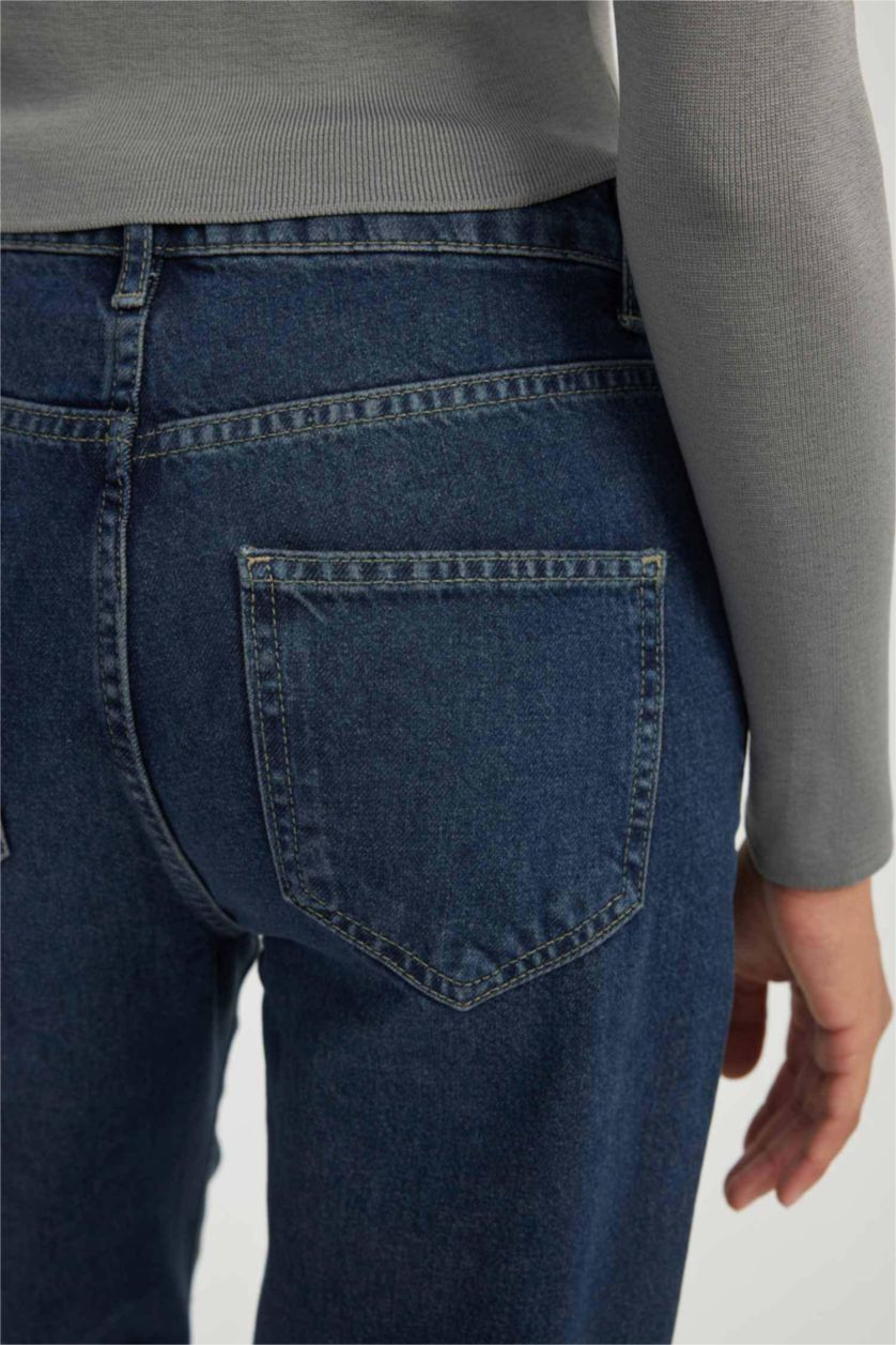 نساء أزرق بنطلون جينز وايد ليج برجل عريض وخصر عالي