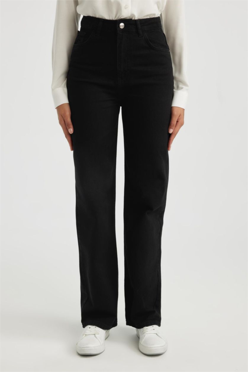 Kadın Siyah 90's Wide Leg Yüksek Bel Geniş Paça Uzun Jean Pantolon