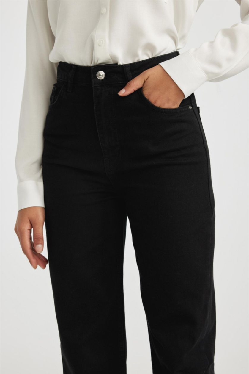 Kadın Siyah 90's Wide Leg Yüksek Bel Geniş Paça Uzun Jean Pantolon