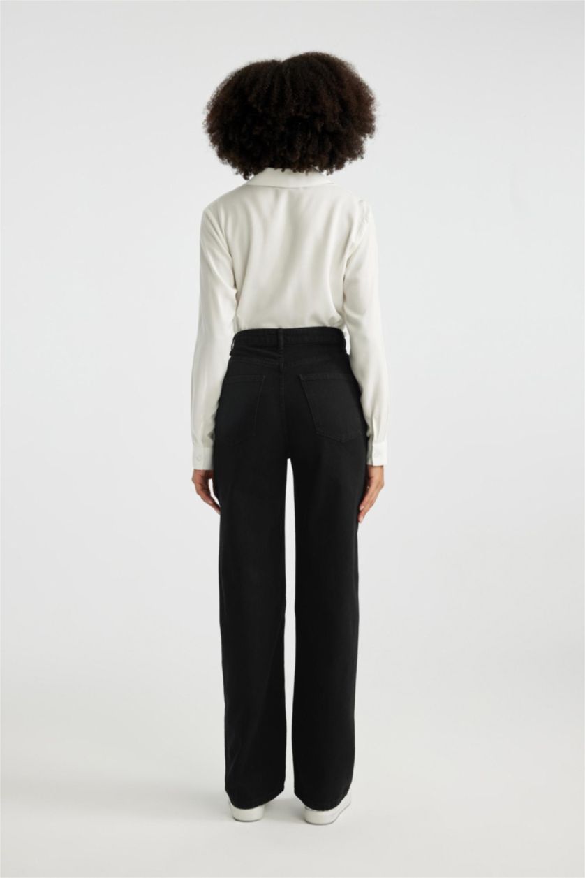 Kadın Siyah 90's Wide Leg Yüksek Bel Geniş Paça Uzun Jean Pantolon