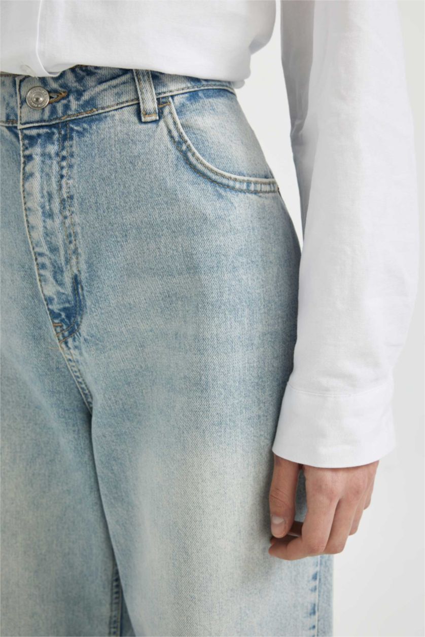 Kadın Açık Mavi 90's Wide Leg Yüksek Bel Geniş Bol Paça Uzun Jean Pantolon