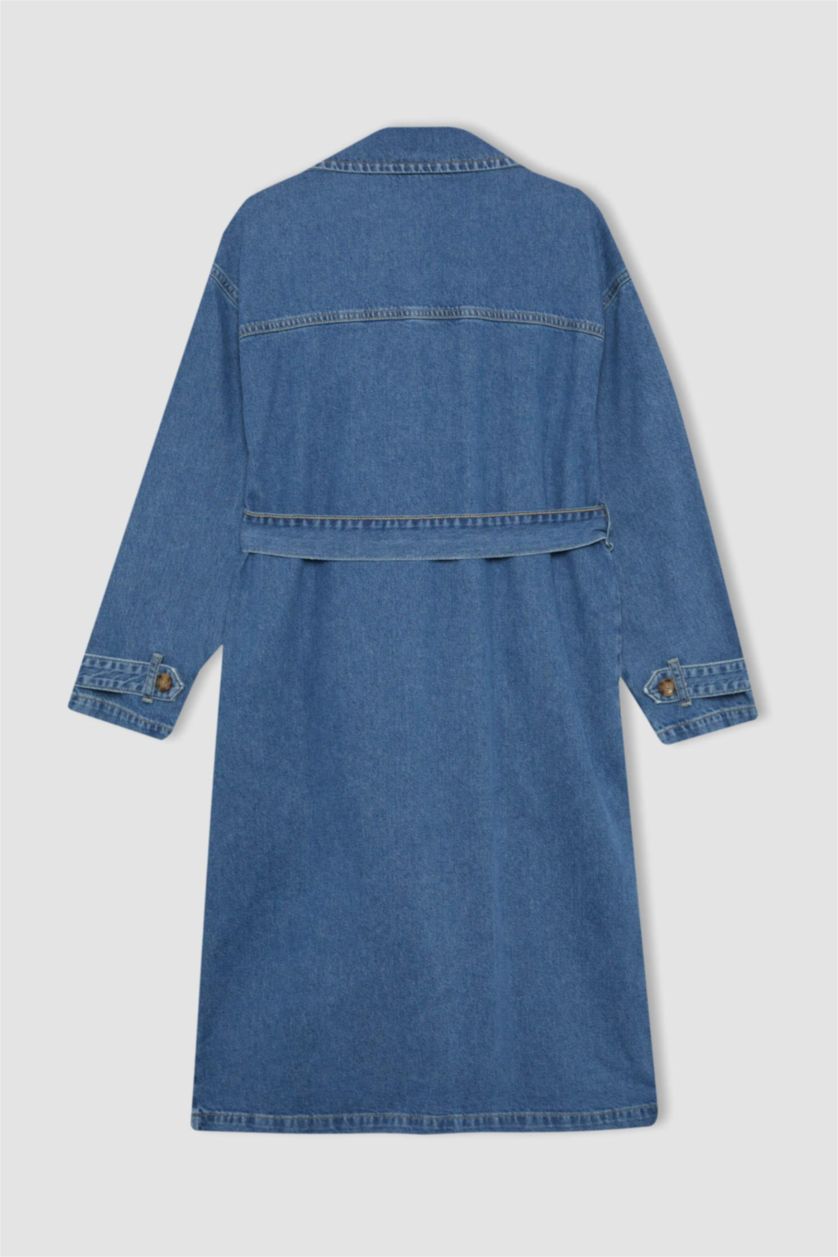 حريمي نيلي فاتح جاكيت جينز طويل بحزام