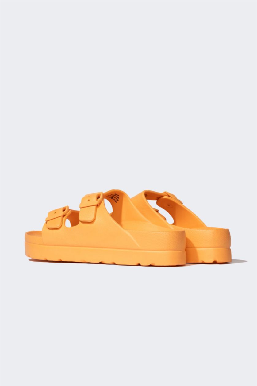 نساء برتقالي شبشب نسائي بكعب عالي بشريط مزدوج