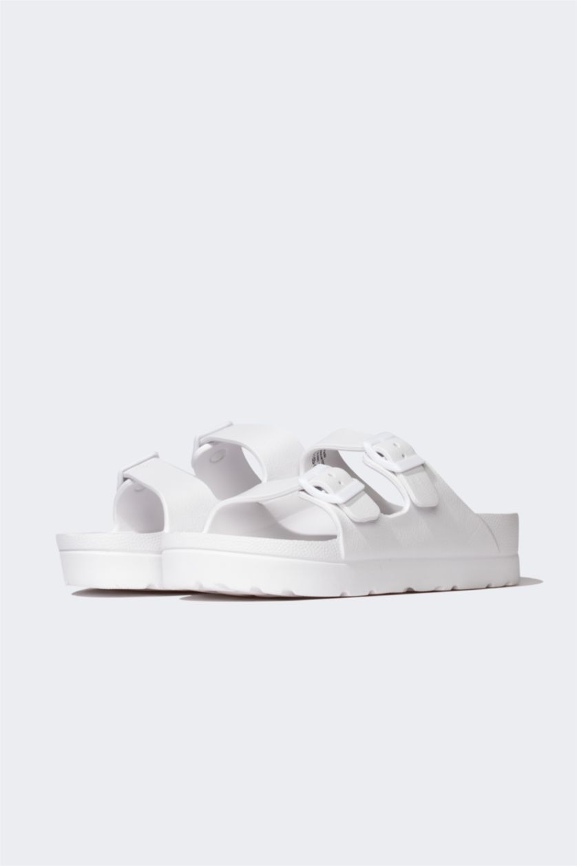 نساء أبيض شبشب نسائي بكعب عالي بشريط مزدوج