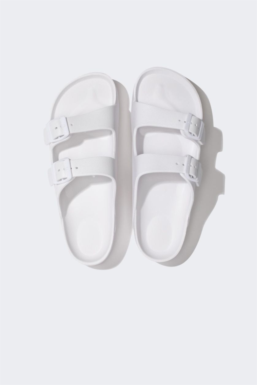 نساء أبيض شبشب نسائي بكعب عالي بشريط مزدوج