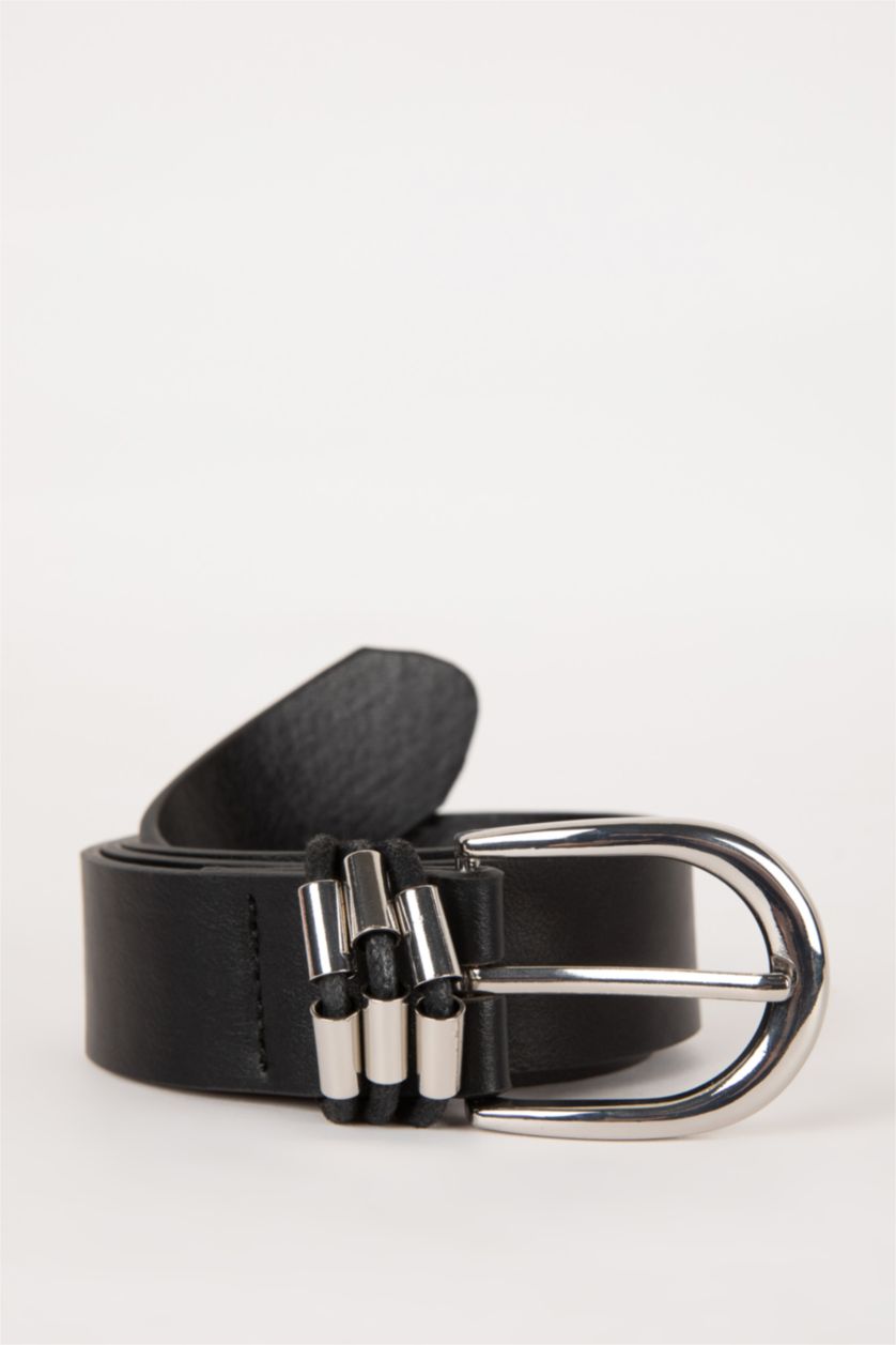 Woman Black Woman Faux Leather Denim Belt