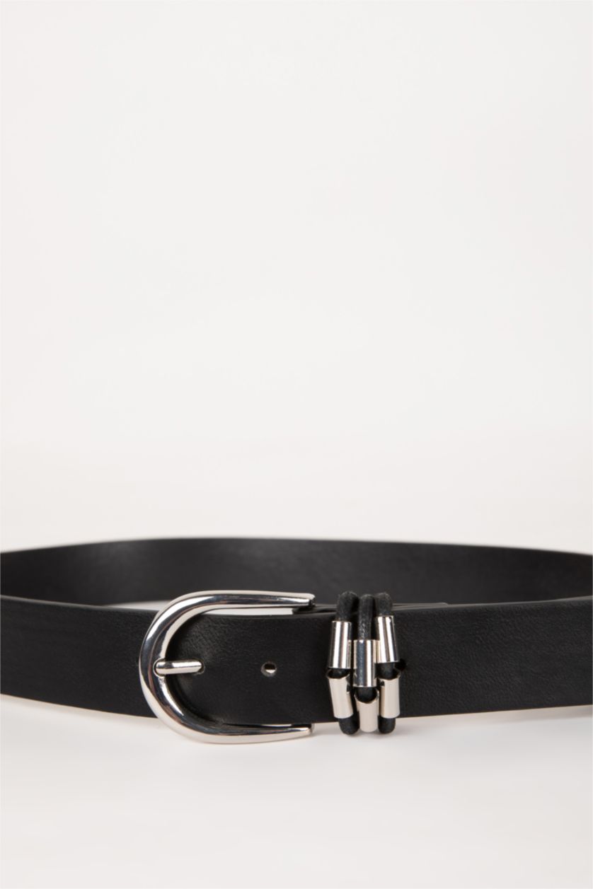 Woman Black Woman Faux Leather Denim Belt