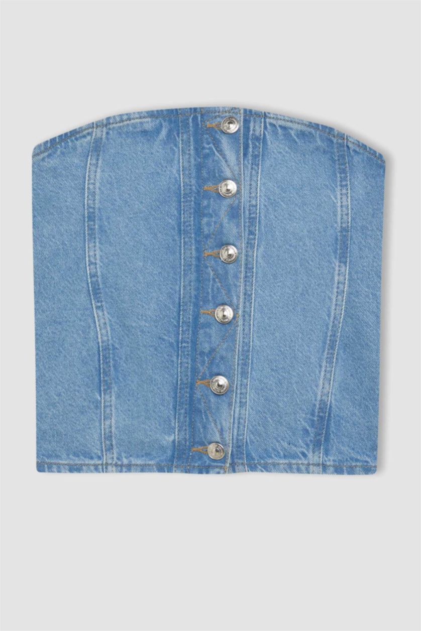 نساء نيلي فاتح بلوز جينز بدون حمالات