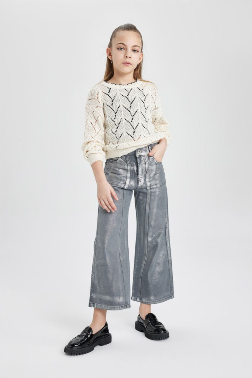 GIRLS & TEENS Ecru Girl Regular Fit Crew Neck Pullover