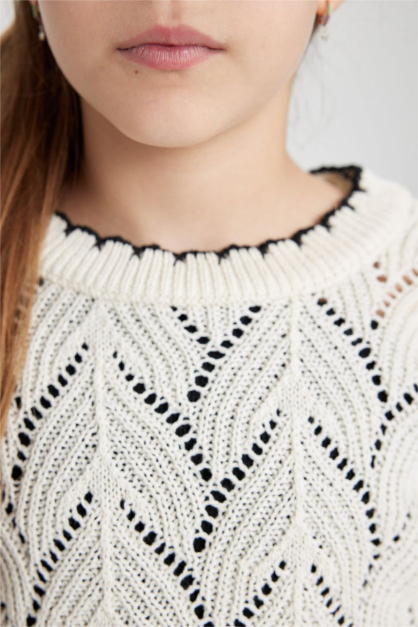 GIRLS & TEENS Ecru Girl Regular Fit Crew Neck Pullover