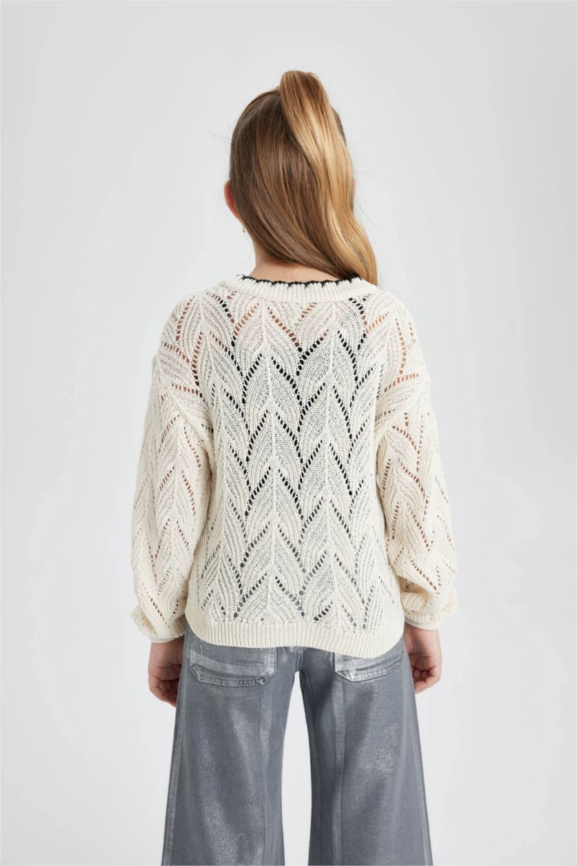 GIRLS & TEENS Ecru Girl Regular Fit Crew Neck Pullover