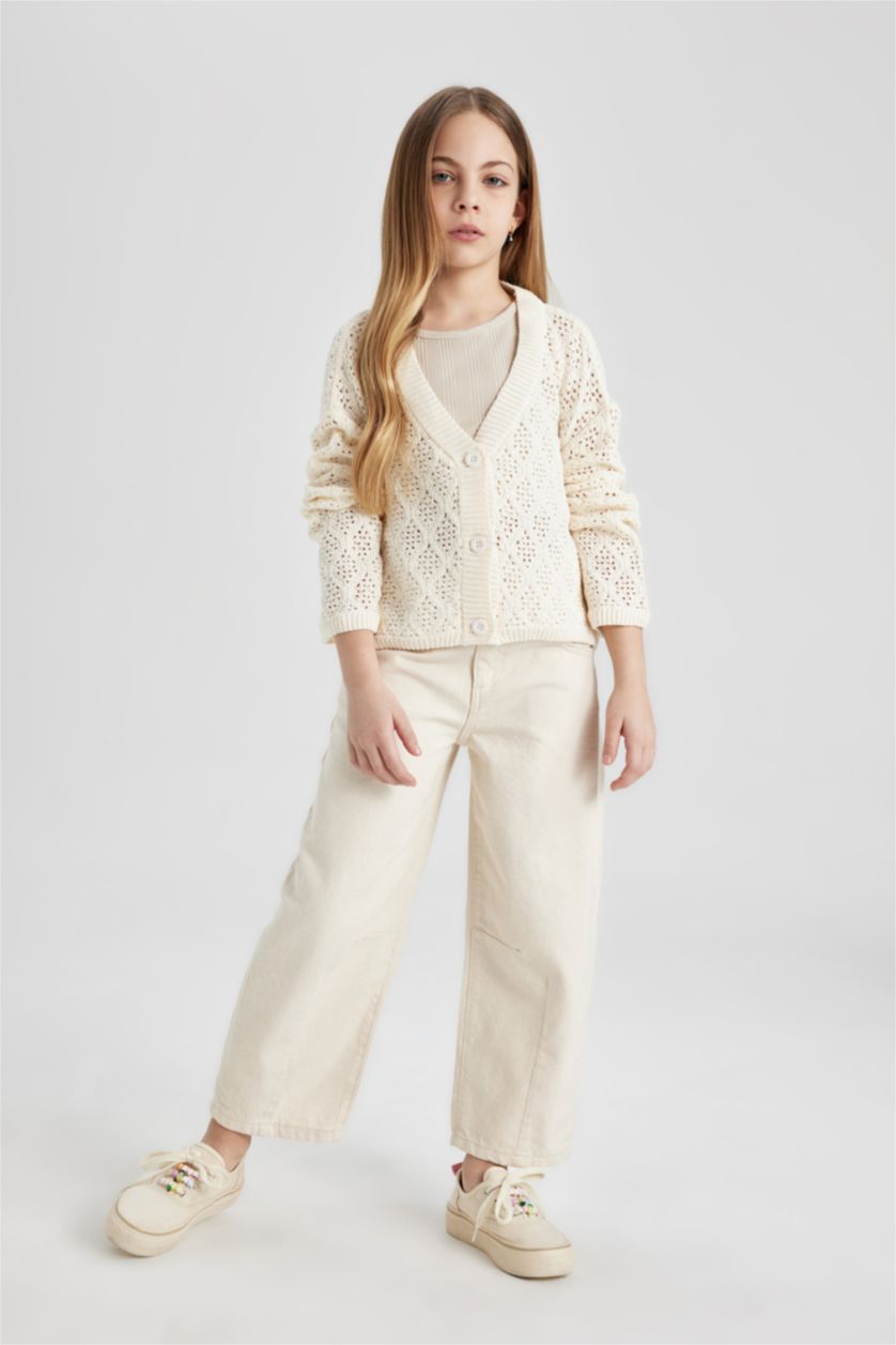 Girls & Teens Ecru Girl V-Neck Cardigan