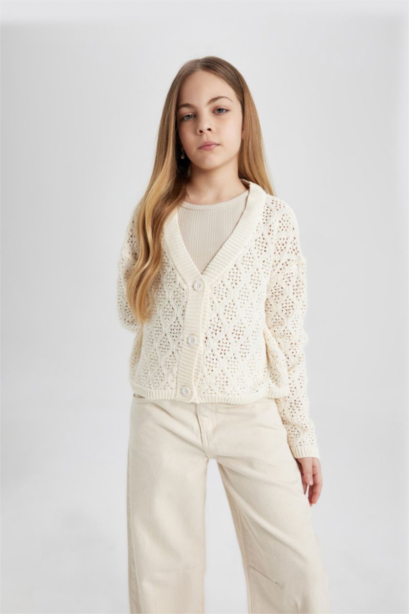Girls & Teens Ecru Girl V-Neck Cardigan