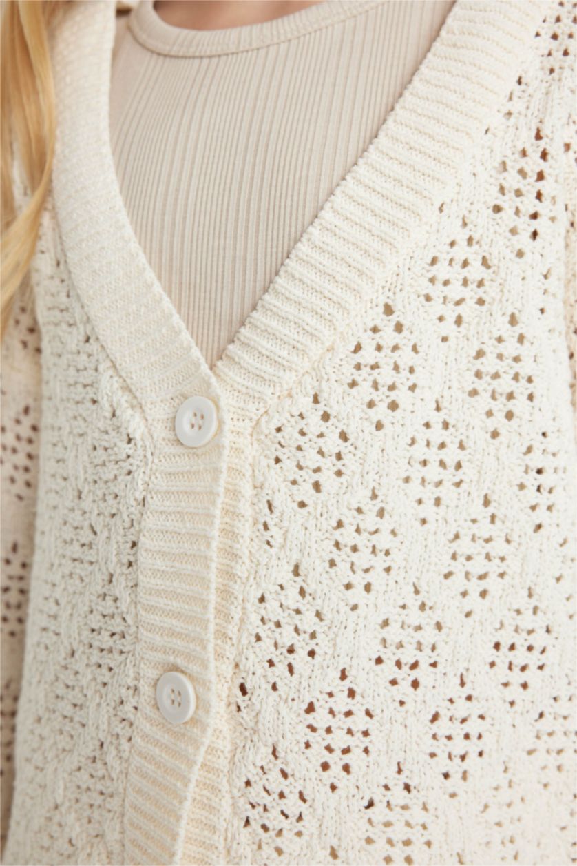 Girls & Teens Ecru Girl V-Neck Cardigan