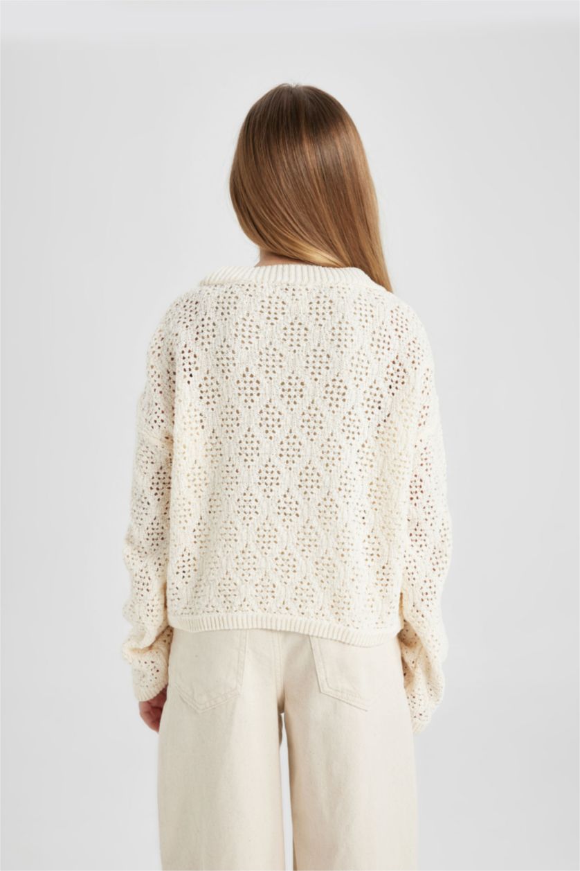 Girls & Teens Ecru Girl V-Neck Cardigan