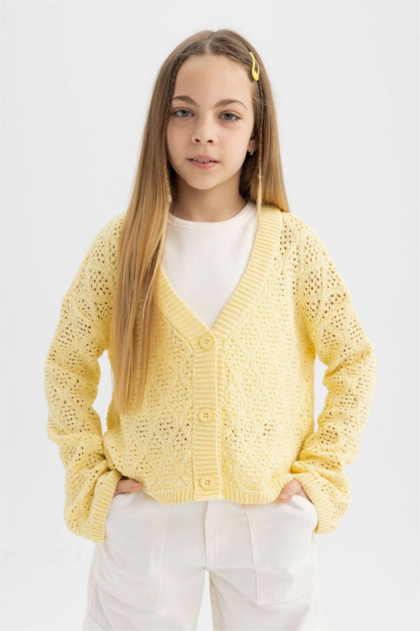 GIRLS & TEENS Light Yellow كارديجان قصة عادية